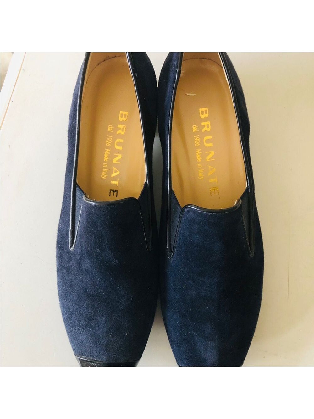 BRUNATE Italian Blue Suede Slip On Low Heel Pumps Premium Handmade Suede Euro